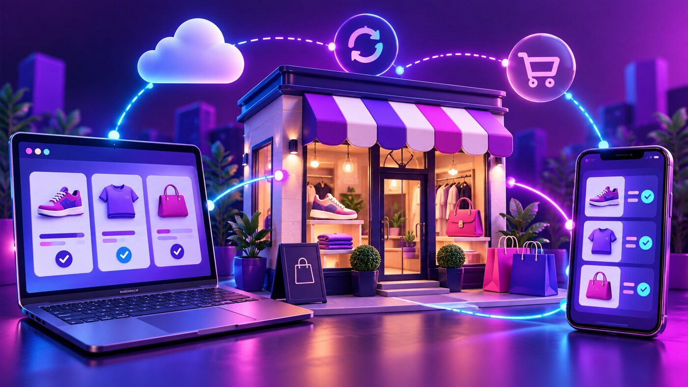 Tienda física conectada con computador y celular